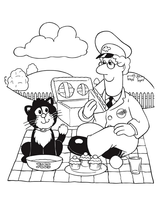 postman pat colouring picture