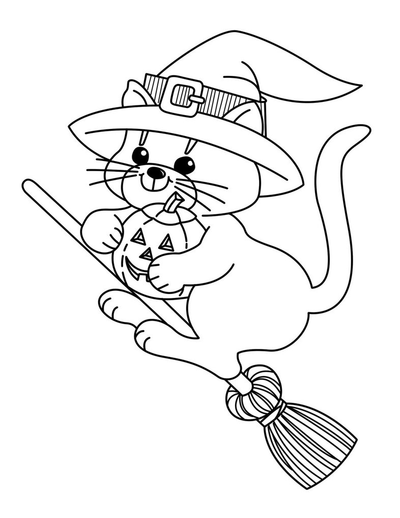hallween witch cat - Coloring Kids